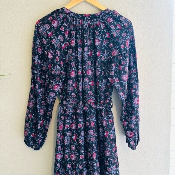 XiRENA Annieka Long Sleeve Belted Tie Midi Dress Silk Blend Floral Black Small - Picture 7 of 16